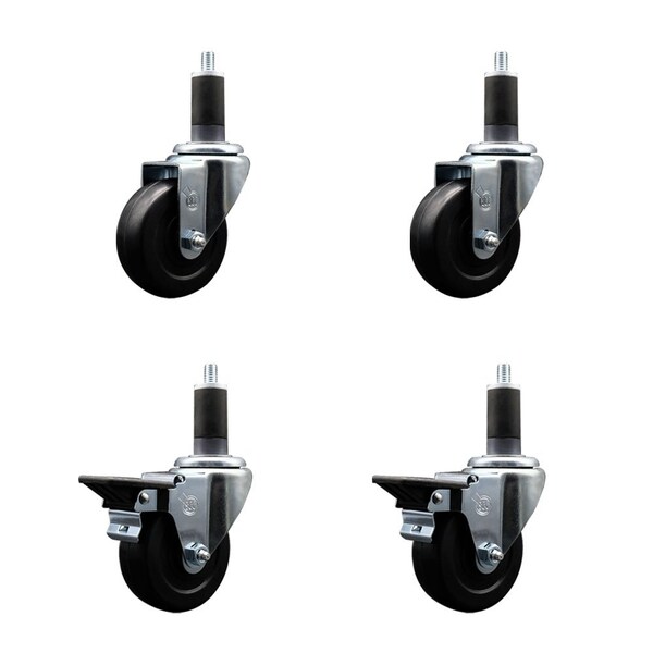 3.5'' Soft Rubber Wheel Swivel 1-1/4'' Expanding Stem Caster Set 2 Brakes, 4PK